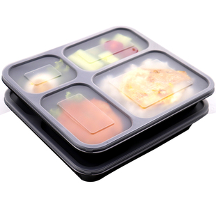 加厚外卖打包盒四格一次性餐盒高档便当盒快餐盒黑色分格带盖