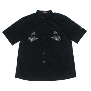 FunkyStyle国潮原创西海岸祈祷之手短袖衬衫街舞嘻哈潮男新款衬衣