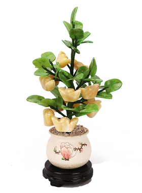 天然玉石盆栽摇钱树客厅摆件招财