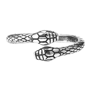 复古风S925银做旧食指戒指环男女通用小蛇双蛇头纯银戒子饰品小众