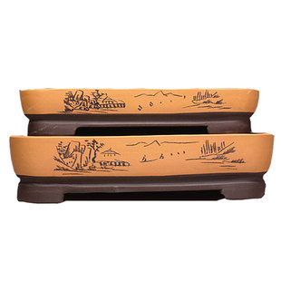 特大号紫砂花盆长方形无孔假山吸水石有孔树桩花卉绿植盆景盆家用