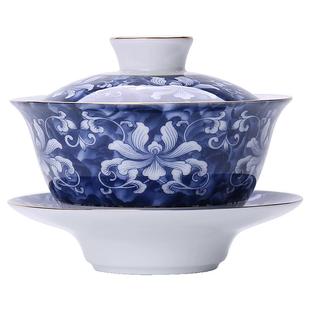 中正 描金青花瓷盖碗 日式陶瓷功夫茶具三才碗 家用泡茶敬茶碗