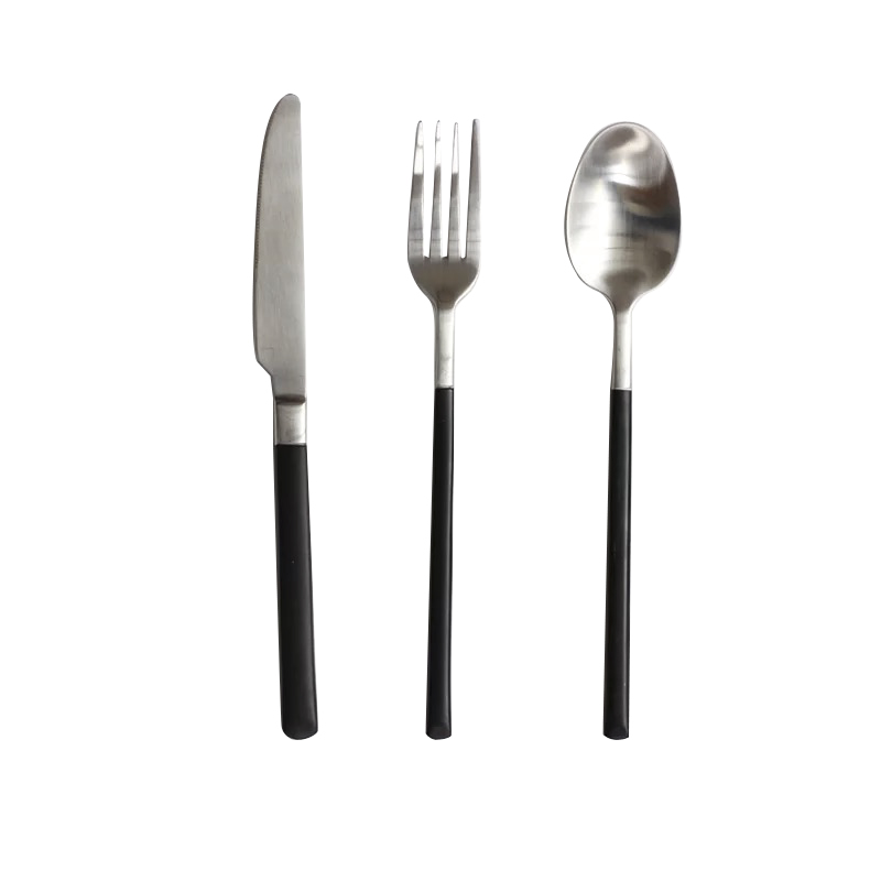 304不锈钢黑金系列牛排刀叉套装西餐餐具家用盘子黑柄刀叉三件套