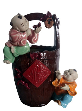 陶瓷水桶摆件石湾公仔工艺品花瓶