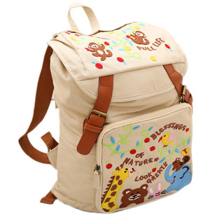 学生背包日系 Rough樱桃小动物贴布刺绣双肩包卡通时尚休闲女士包