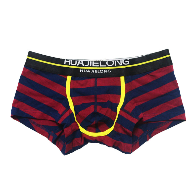 3条装男士内裤 纯棉弹力棉时尚撞色条纹性感低腰平角四角裤头 潮