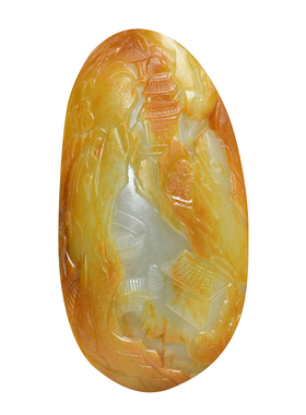 紫润轩新疆和田玉黄沁山水意境