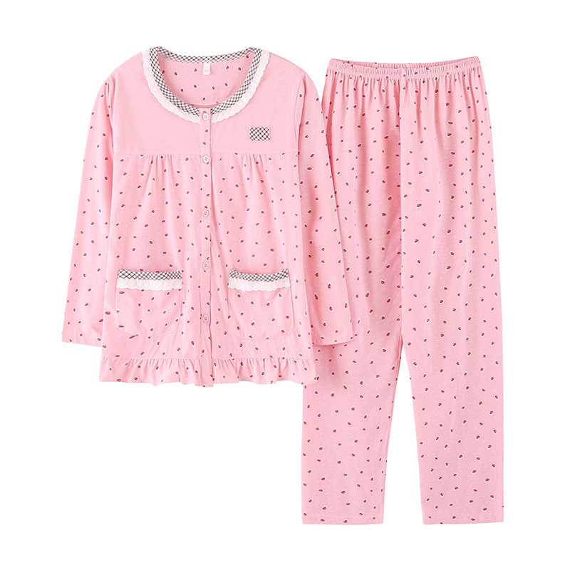 睡衣女冬长袖长裤纯棉春秋全棉加肥大码常规中老年妈妈家居服套装