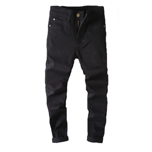 加绒加厚男士牛仔裤修身弹力小脚裤秋冬款青少年加长120cm男裤子