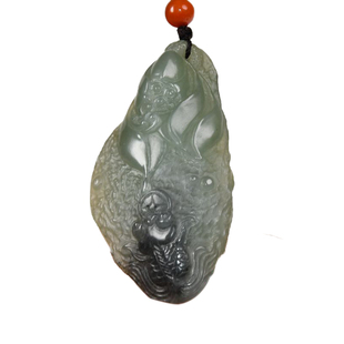 紫润轩新疆和田玉戈壁料籽料莲花吊坠苏工连年有鱼挂件油性杠杠滴