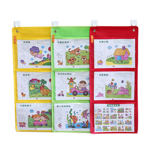 新款3格幼儿园画画作业展示挂袋A4绘本收纳袋早教具牛津布整理袋
