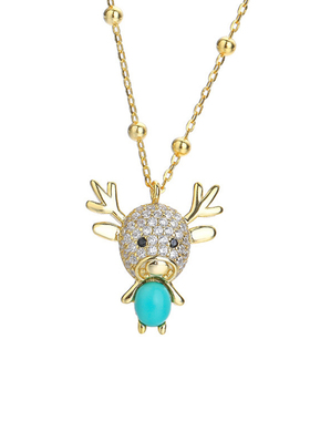 萌物天然原矿绿松石镀金麋鹿吊坠