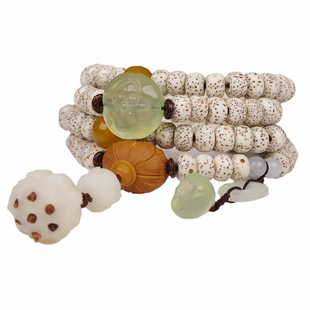 小叶紫檀白玉菩提根 星月菩提子手串女108颗佛珠项链莲蓬手链手饰