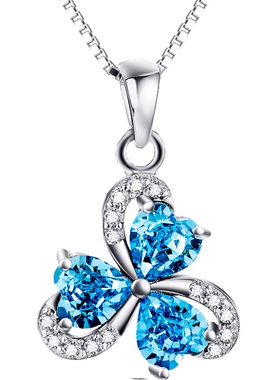 纯银三叶草奥地利镶钻刻花吊坠