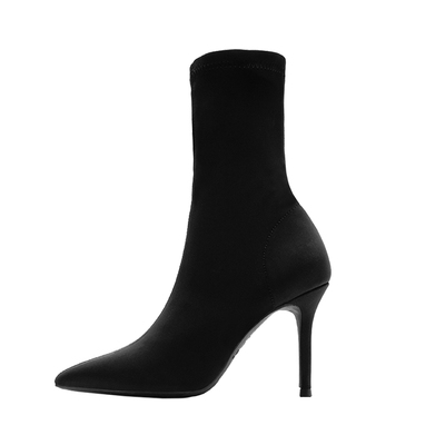 加绒尖头袜靴女细跟瘦腿靴中筒