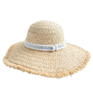 度假风情海边沙滩天然拉菲草圆顶草帽女复古帽子夏季出游防晒大沿