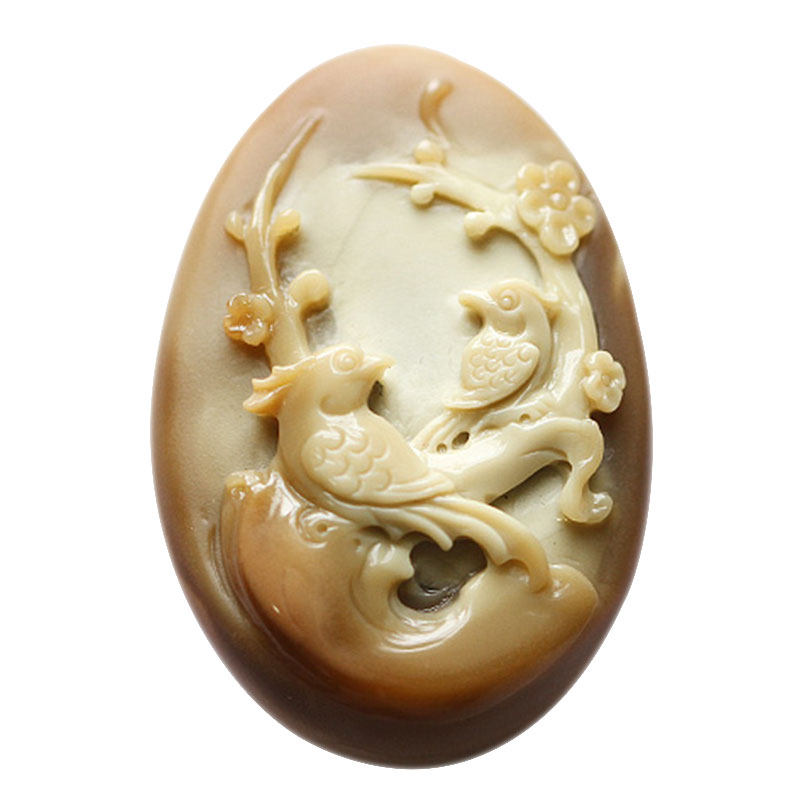 天然阿拉善玛瑙吊坠玉化透光 苏工精雕喜鹊梅花挂件 双喜临门饰品