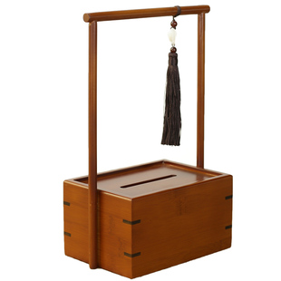 仿古竹制纸巾盒中式家用餐厅抽纸盒酒店名宿用纸巾收纳简约竹工艺