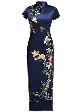 高档真丝面料优雅风礼服绣花旗袍
