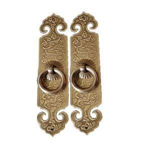 中式仿古铜拉手家具配件书柜如意头蚀花橱柜电视柜门纯铜直条把手