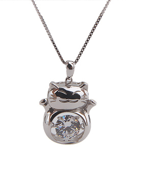 S925纯银招财猫项链女日韩吊坠