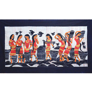 民族特色手工艺蜡染画云南佤族少女餐厅酒吧客栈装饰画布艺壁饰画