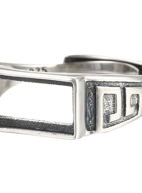 纯银复古戒指空托镶嵌南红绿松石