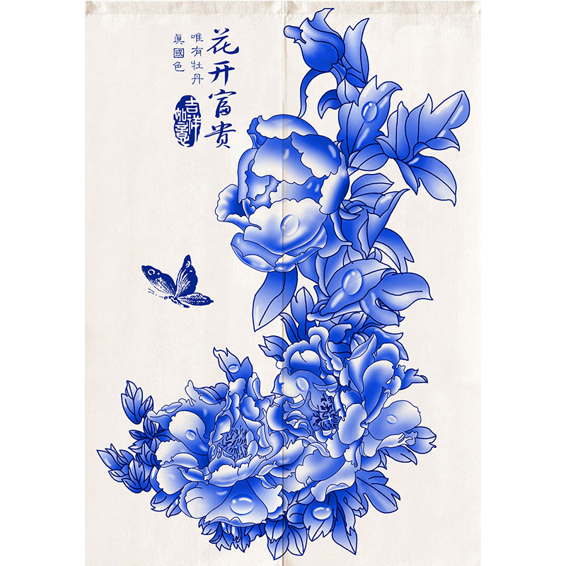 中国风中式青花瓷门帘古典民族风