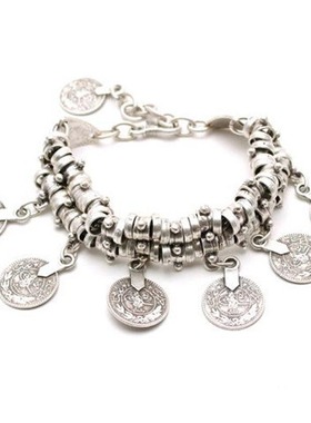 雕花合金钱币流苏脚链两用项饰