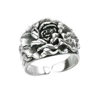 寸氏原创99足银纯手工牡丹戒指 雪花银指环 情侣对戒个性银戒指