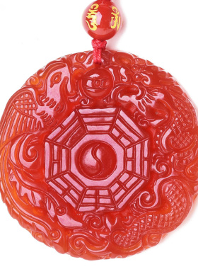 红玛瑙龙凤太极男士水晶八卦吊坠