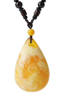 蜜蜡水滴吊坠雕刻花朵琥珀毛衣链民族风复古配饰长款项链挂坠礼物