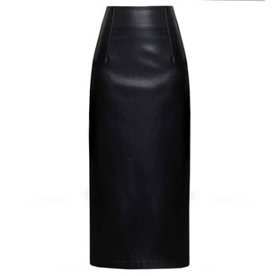 秋冬半身长裙复古高腰包臀皮裙超长款侧开叉半身裙pu皮女装皮裙子