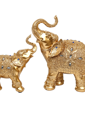 欧式招财风水象泰国大象一对象摆件客厅玄关酒柜金色吉祥物装饰品