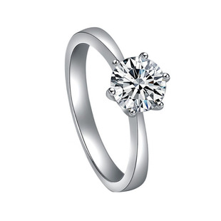 PT950铂金莫桑石经典六爪仿真钻戒女求婚结婚1克拉钻石戒指日韩