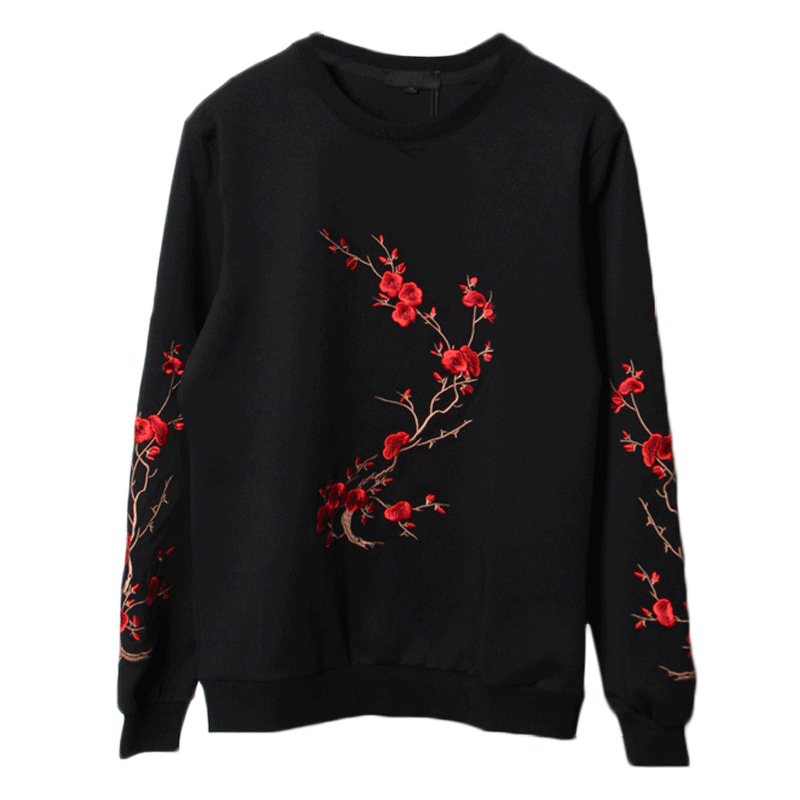 原创潮牌秋冬季英伦文艺时尚套头圆领加厚大码宽松梅花刺绣卫衣男