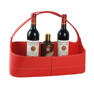 加厚款大号红色平纹皮质礼篮  香港皮篮 矮边节庆包装盒家居收纳