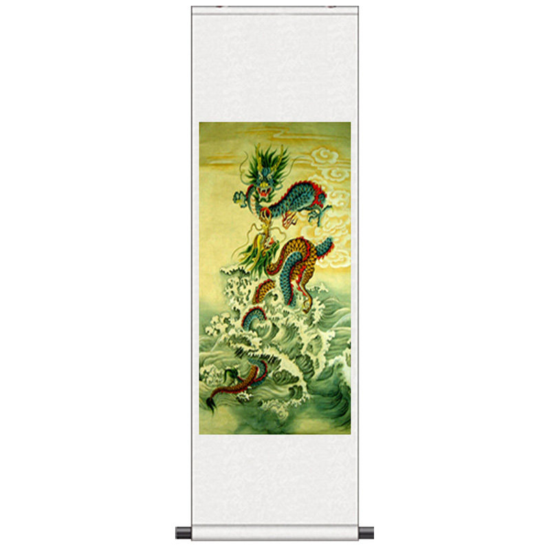 龙画挂画双龙戏珠图办公室招财画丝绸画卷轴画壁画风水装饰画