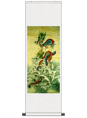 龙画挂画双龙戏珠图办公室招财画丝绸画卷轴画壁画风水装饰画