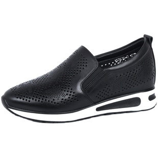 方尚镂空妈妈鞋女真皮平底女鞋一脚蹬休闲款皮鞋四季透气运动百搭