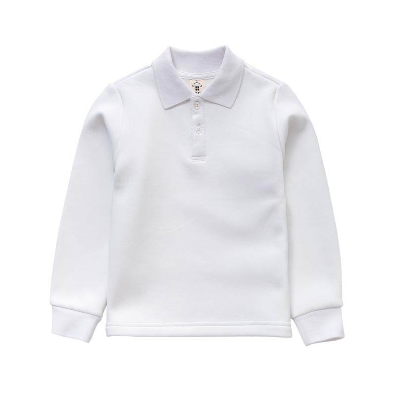 男童加绒Polo衫加厚T恤白色校服内搭儿童打底衫上衣大童长袖女童
