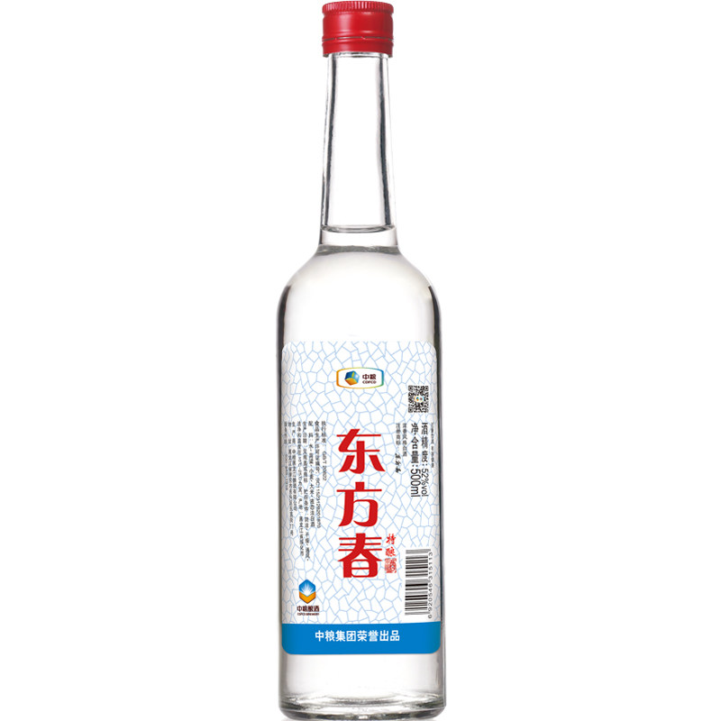中粮白酒 东方春52度500ml浓香型国产高度白酒简装整箱12瓶装