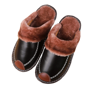 冬季保暖皮面棉拖鞋居家木地板皮托鞋防水防滑男女家用毛毛皮拖鞋