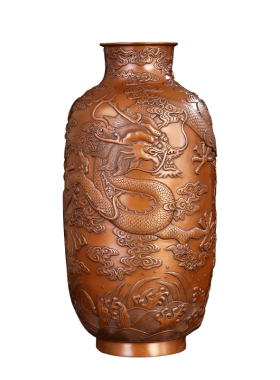 匠泽铜魂 紫铜手工双龙花瓶馈赠礼品居装饰品摆设件玄关软装