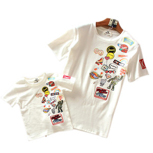 拾衣达人 夏季新款童装亲子装情侣一家三口卡通涂鸦弹力棉短袖T