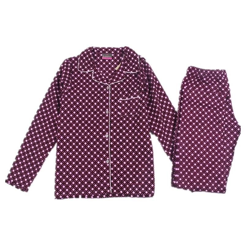 外贸秋冬季款 女士纯棉绒布印花睡衣套装开衫家居服宽松大码多色