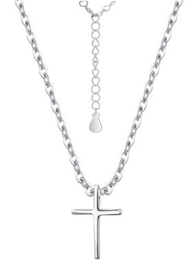 保真通体纯银十字架女刻字项链