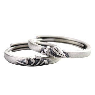 山盟海誓 925纯银戒指男女情侣款对戒一对中国风纪念七夕礼物饰品