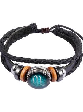 十二星座韩版潮刻字女简约皮手链