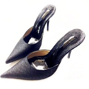 2025夏新款百搭细跟尖头半拖鞋女外穿时尚高跟包头浅口性感凉拖鞋